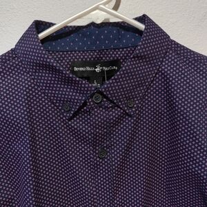 NWT Beverly Hills Polo Club Button Up Shirt Large Purple Geometric Long Sleeve